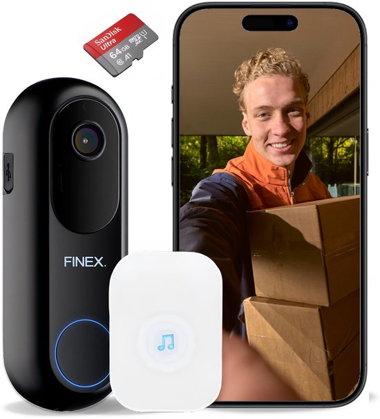 Finex Video Deurbel V2 2K Ultra HD met Binnenbel en SD-kaart - Finex™ - €114,95