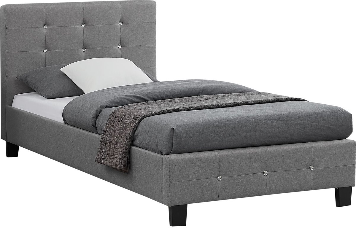 IDIMEX Gestoffeerd bed DELAWARE 90x200 cm, incl. lattenbodem in grijs