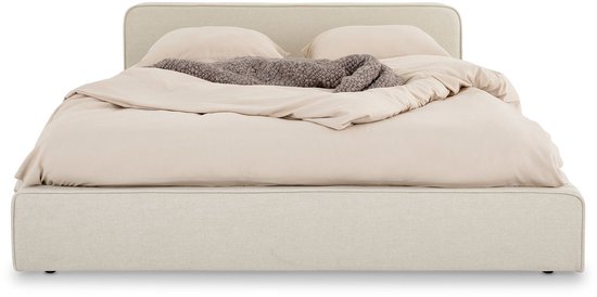 Lit capitonné MARINI lit deux places 140x200 cm en blanc crème - Lit capitonné avec sommier à lattes, design moderne et cadre en bois solide avec pieds en plastique - Image principale