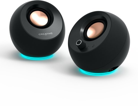 Creative Pebble Pro Minimalistische 2.0 USB-C computerluidsprekers met Bluetooth 5.3 en aanpasbare RGB-verlichting