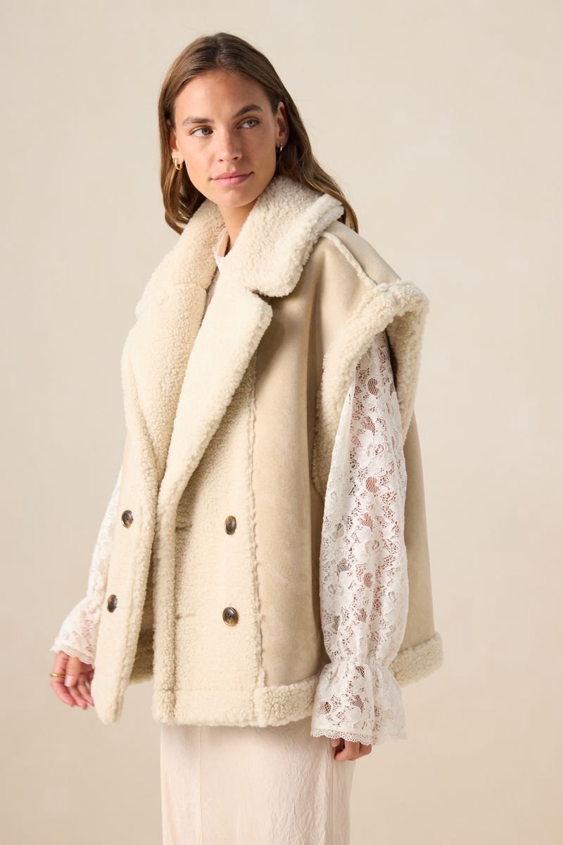 Sissy-Boy - Witte faux lammy reversible bodywarmer