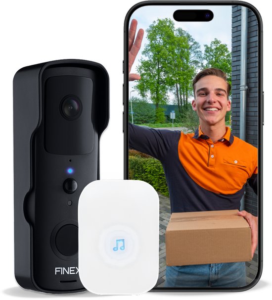 Finex™ videodeurbel – inclusief binnenbel en batterijen – zonder abonnement