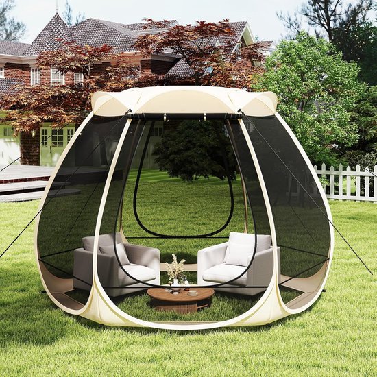 KOMFOTTEU Pop-up bubbel tent 312x269x210 cm voor 4-6 personen, transparante koepel van glasvezel met oprolbare deur en haringen, windbestendige touwen, voor kamperen/picknicken/sporten van Merkloos — afbeelding 2