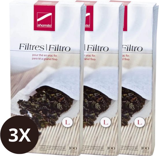 Shamila Theefilters – Set van 3 x 100 stuks – Maat L – Lege theezakjes voor losse thee – Biologisch afbreekbaar & chloorvrij – Wegwerp theefilters – Duurzaam alternatief