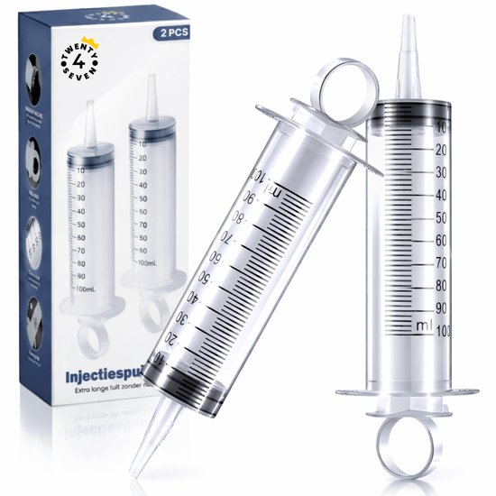 Twenty4seven® Injectiespuit Set - 2 Stuks & 100ML - Doseerspuit met extra Lange Tuit - Spuit zonder Naald