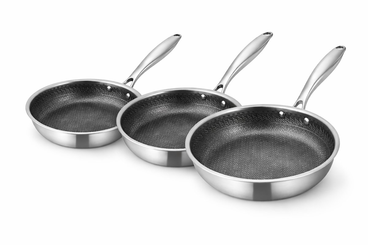 HomeEssence RVS Koekenpannenset - Ø 20, 24 & 28 cm - 3-delig - PFAS-vrij - Geschikt voor Inductie & Gas