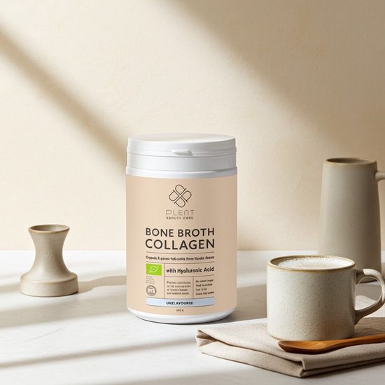 Pot met Plent Beauty Care bottenbouillon collageen, met hyaluronzuur, ongezoet.