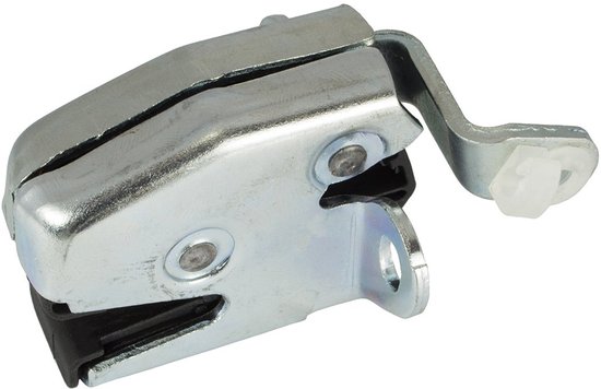 Zilverkleurig metalen achterdeurslot voor Fiat Doblo I Serie, met zwarte rubberen inzetstukken en een hendel.