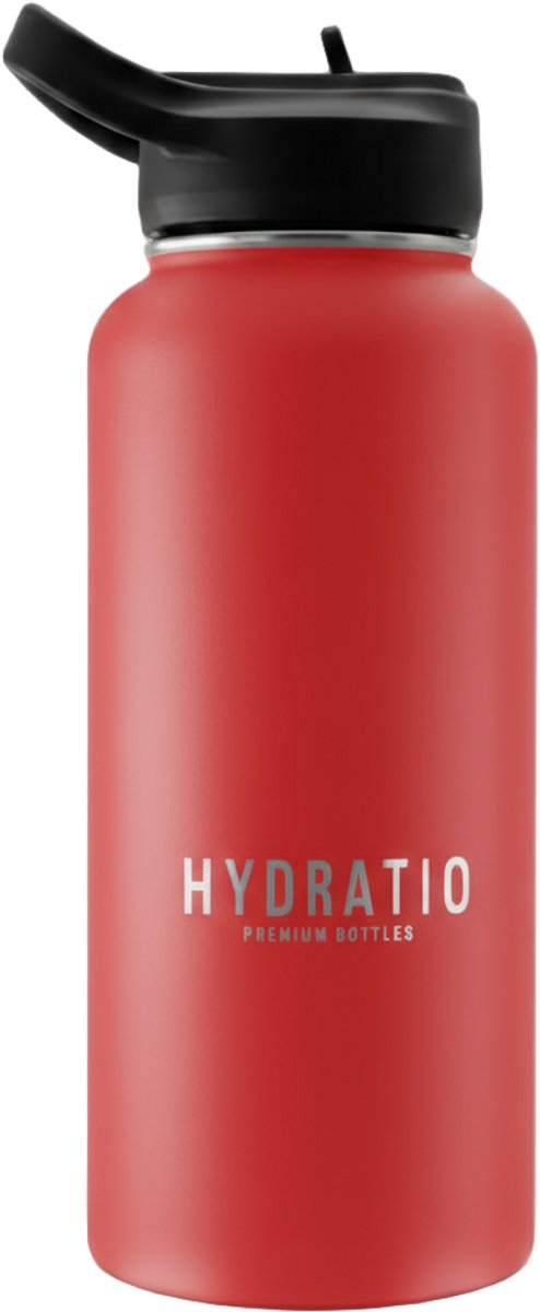 Hydratio Essence Thermosfles 1 Liter Imperial Red – RVS Drinkfles Dubbelwandig – 24 Uur Koud 12 Uur Warm – Lekvrije Waterfles BPA-Vrij – Grote Thermoskan Travel Mug – Sport Outdoor Isoleerfles 1L Rood