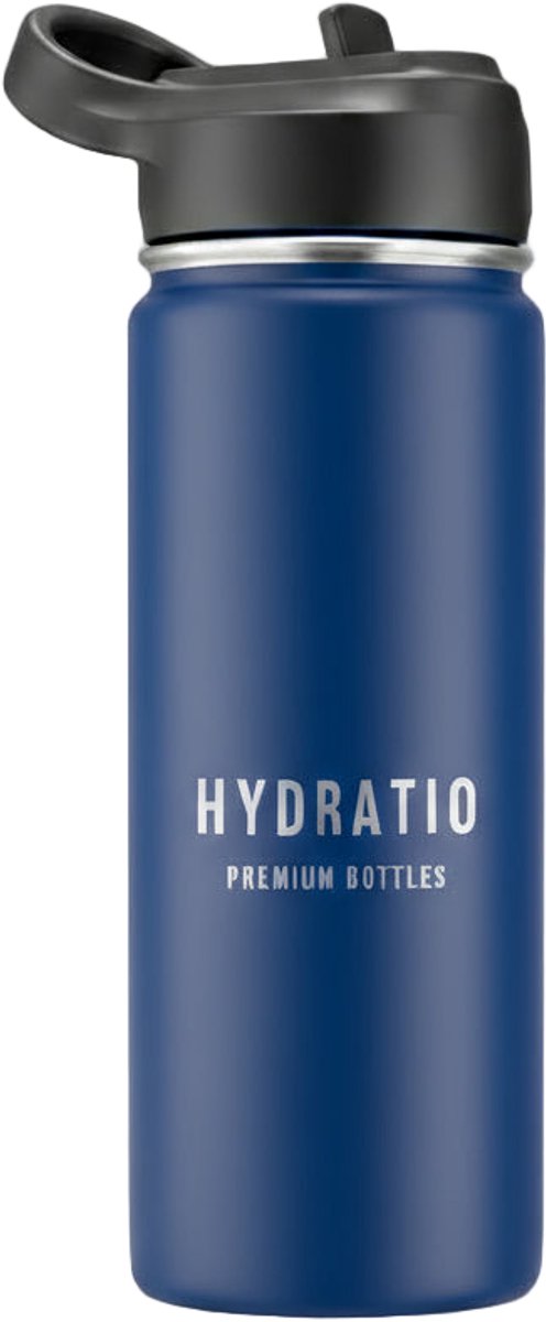 Hydratio Essence Thermosfles 500 ML Navy Blue Blauw – RVS Drinkfles Dubbelwandig – 24 Uur Koud 12 Uur Warm – Lekvrije Waterfles BPA-Vrij – Thermoskan Travel Mug Isoleerfles – Koffie Sport Cadeau