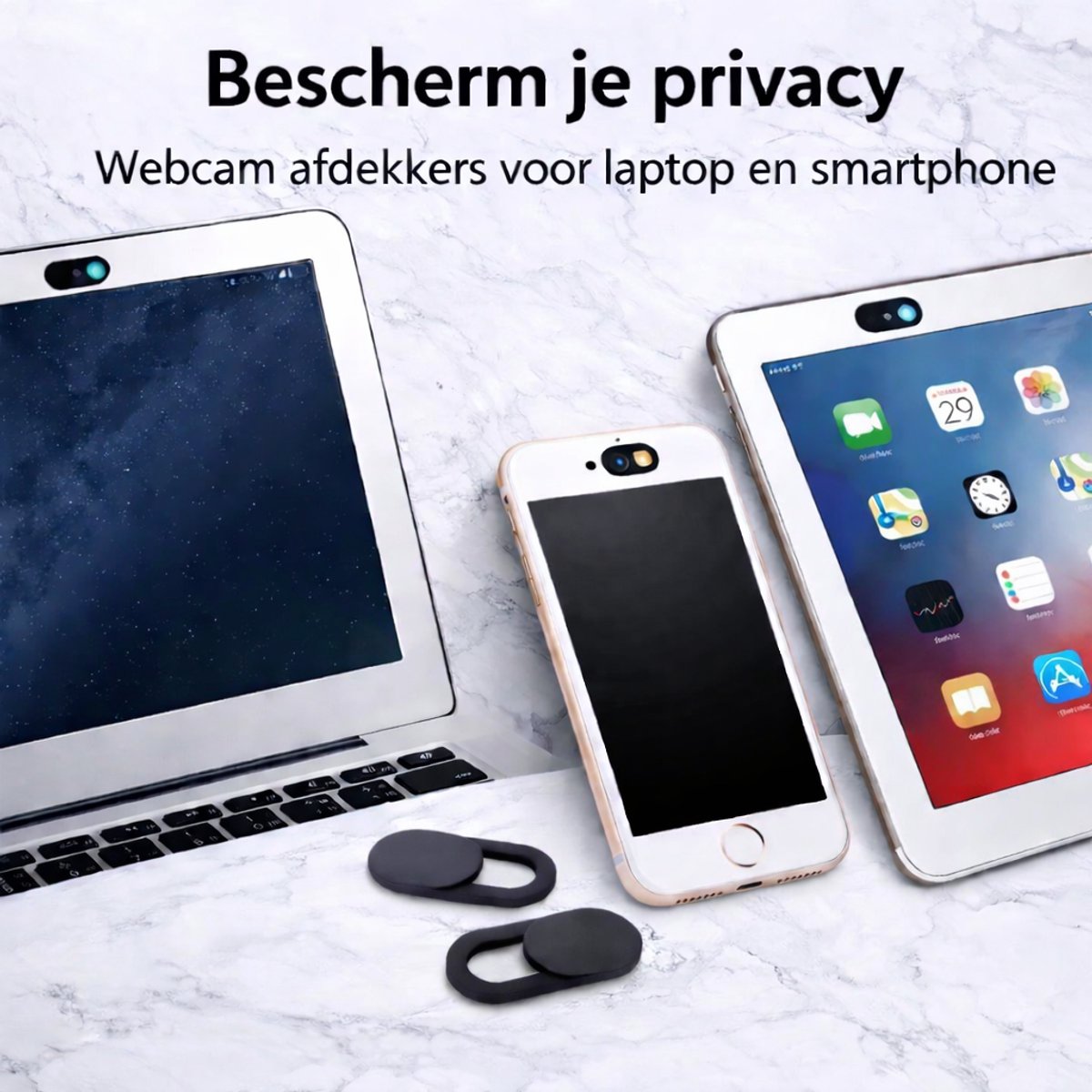 Webcam Cover Set Privacy Bescherming – Ultra Dun – Voor Laptop, Smartphone & Tablet – Zwart