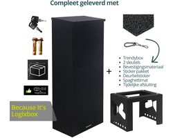 Logixbox - Pakketbrievenbus deur Achterkant - Pakketbox Trendybox incl. complete Montagezuil - Vrijstaande Brievenbus - GRATIS Stickerset - Spaghettimat + Extra beveiliging -Zwart