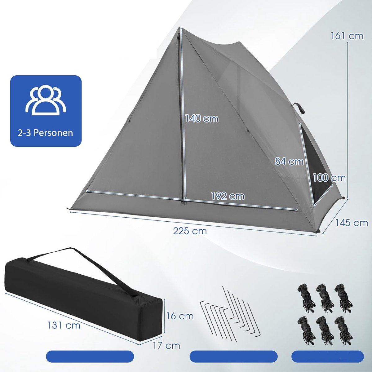 KOMFOTTEU Campingtent waterdicht voor 2-3 personen, automatisch werptent, pop-up tent instanttent rugzaktent winddicht outdoor voor reizen, trektochten, kamperen, koepeltent familietent draagbaar met tas – foto 4