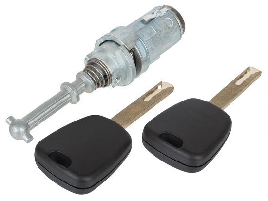 Deurslotcilinder met 2 zwarte sleutels met metalen blad, voor Citroen C2/C3.