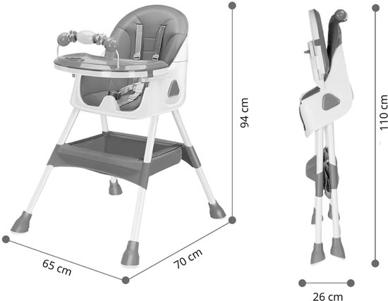 HHHK - Baby Eetstoel - Kinderstoel - Opvouwbare Kinderstoel - Inklapbare Kinderstoel - Babystoel - Grijs - Kinderstoel inklapbaar van Merkloos — afbeelding 4