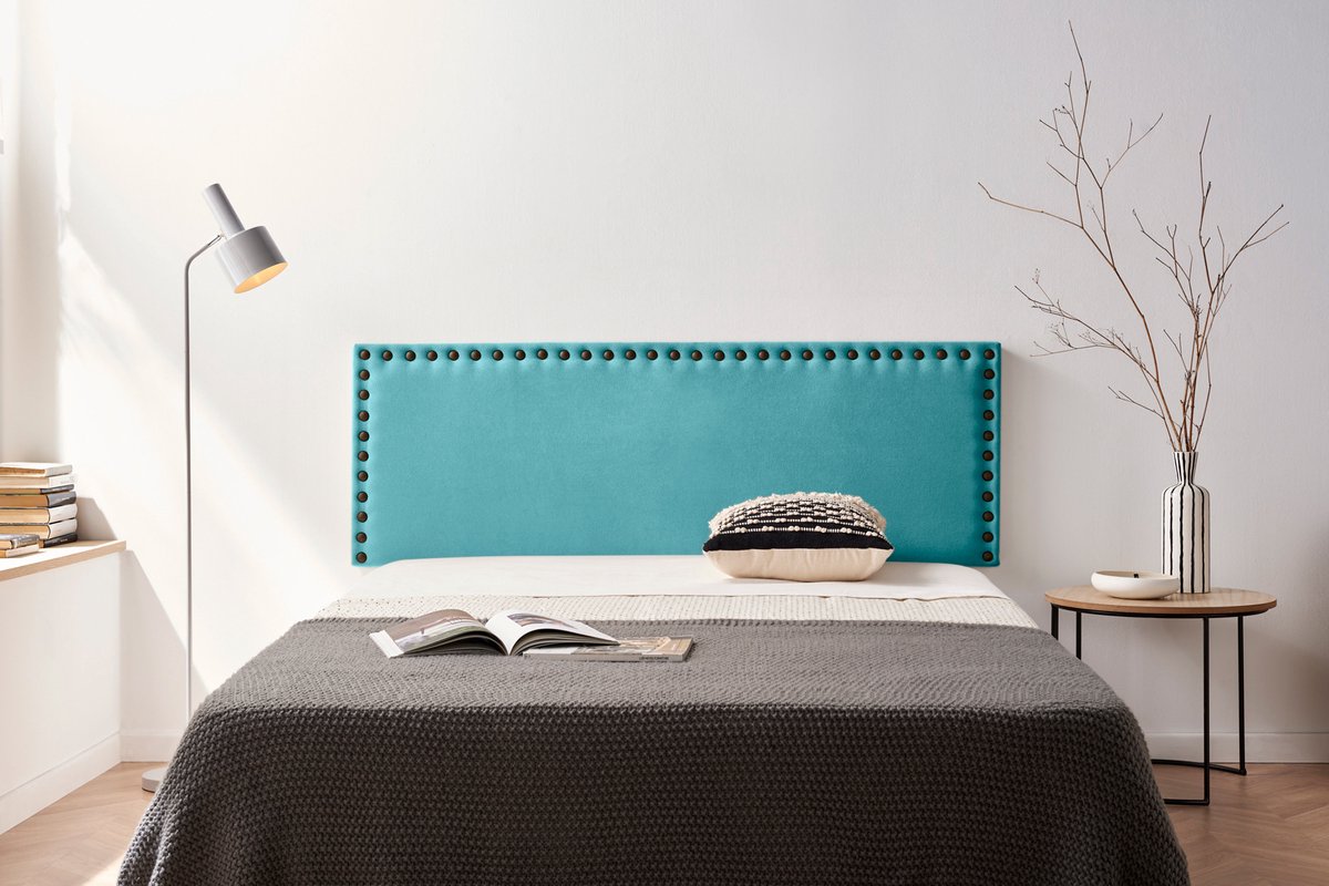Moonia Hoofdbord - Slaapkamer Hoofdbord - Turquoise - Elegant en Duurzaam - Aqualine Stof - 55 cm Hoogte