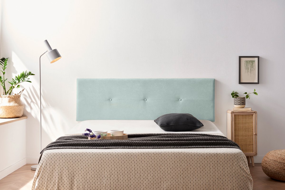 Moonia Hoofdbord - Slaapkamer Accessoire - Aqualine - Aqua Groen - Duurzaam en Eenvoudig - Met Gestoffeerde Knopen