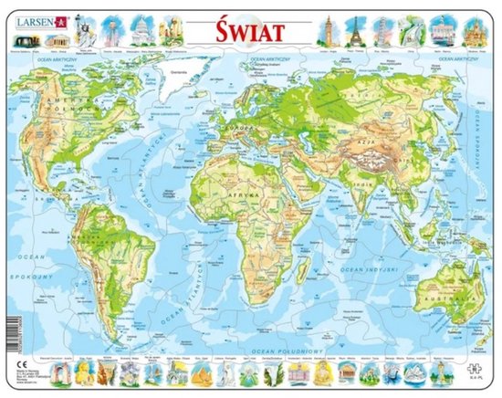 Legpuzzel Topografische kaart van de wereld met 80 stukken - Puzzel