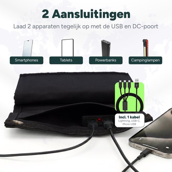 Valeron Goods® 60W Draagbaar Opvouwbaar Zonnepaneel - USB & DC Output - Outdoor Solar Charger voor Smartphone, Tablet & Powerbank - Lichtgewicht & Compact van Valeron Goods — afbeelding 2