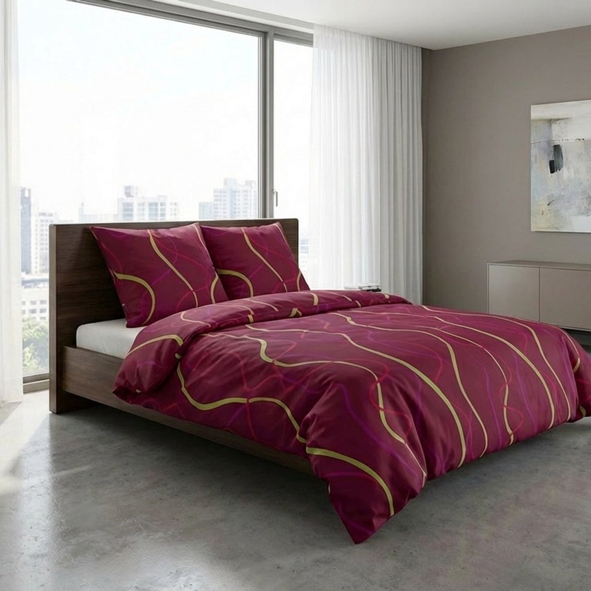 SENZA DONNA 100% Premium Katoen Satijn Dekbedovertrek 140x200/220-1x60x70 cm ( 260 cm Lang ) RIO