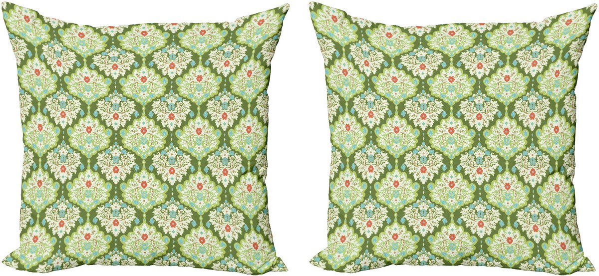 ABAKUHAUS Victoriaanse decoratieve kussenhoes, 2 stuks, barok bloemenmotief, 60x60 cm, groen