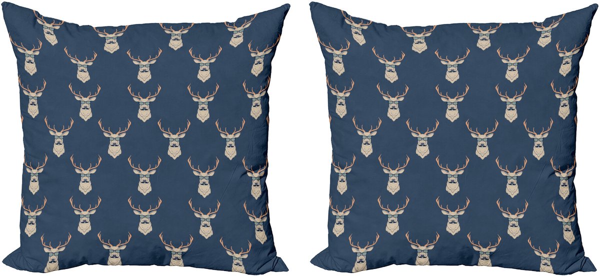 ABAKUHAUS Decoratieve kussenhoes met hertenmotief, 2 stuks, retro hipster dier 50x50 cm, blauwgrijsbruin