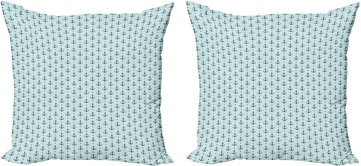 ABAKUHAUS Anker Decoratieve Kussenhoes, Set van 2, Zigzag Maritieme Stipp 45x45 cm, Zeegroenblauw
