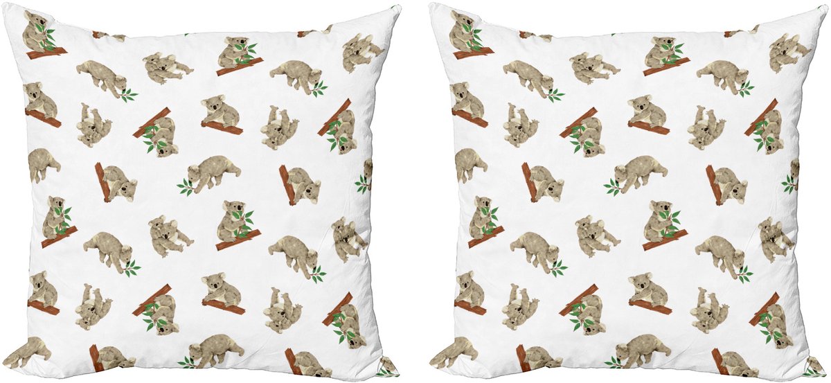 ABAKUHAUS Decoratieve kussenhoes met dierenprint, 2 stuks, babykoala-patroon, 40x40 cm, wit/grijs