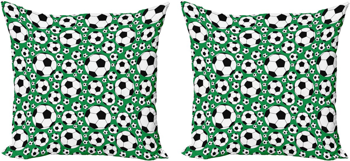 ABAKUHAUS Decoratieve kussenhoes met voetbalmotief, 2 stuks, populair sportmotief, 50x50 cm, gro zwart, wit