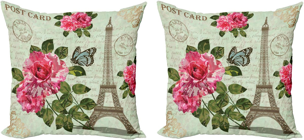 ABAKUHAUS Kleurrijke decoratieve kussenhoez 2-pack, shabby chic plant rozenblad, 60x60 cm, meerkleurig