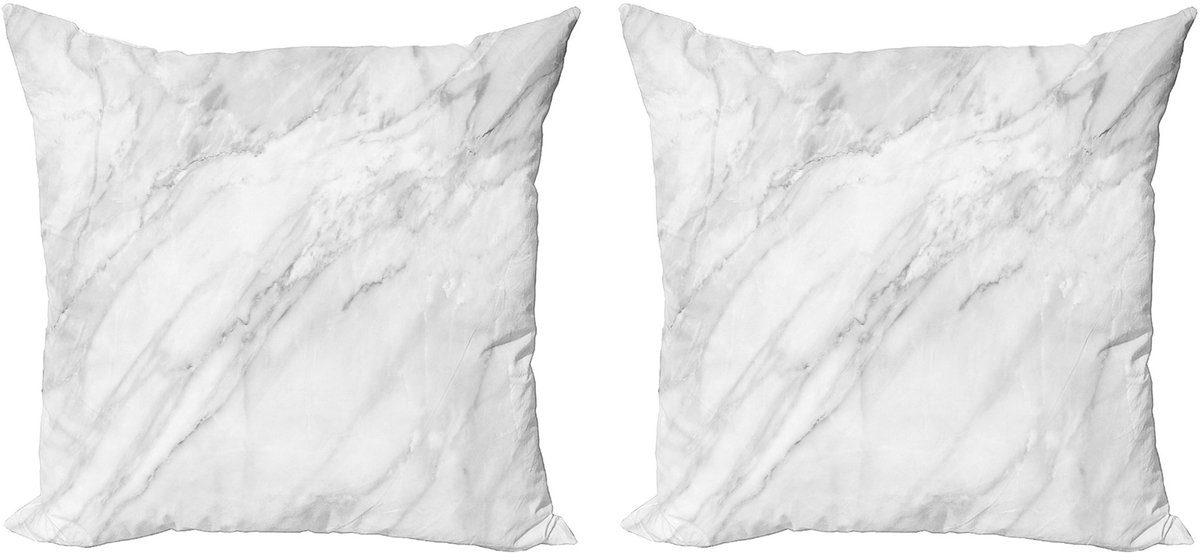 ABAKUHAUS Marmeren Decoratieve Kussenhoes, Set van 2, Gebeitste Monochroom Basis, 60x60 cm, Wit Lichtgrijs