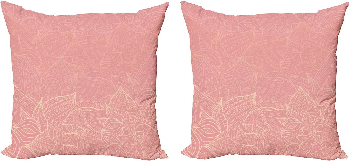 ABAKUHAUS Decoratieve kussenhoezen met bloemenmotief, 2 stuks, Wilde natuurblader 45x45 cm, Perzik koraalrood