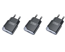 3 stuks OneOne 35W snellader met USB C poort. PD PPS Quick Charge lader. Platte GAN oplader adapter past op JBL LIVE Flex, LIVE Free NC Plus, Tuner 2, Tuner XL, Endurance Race, Tune 700BT / 710BT / 720BT / Buds