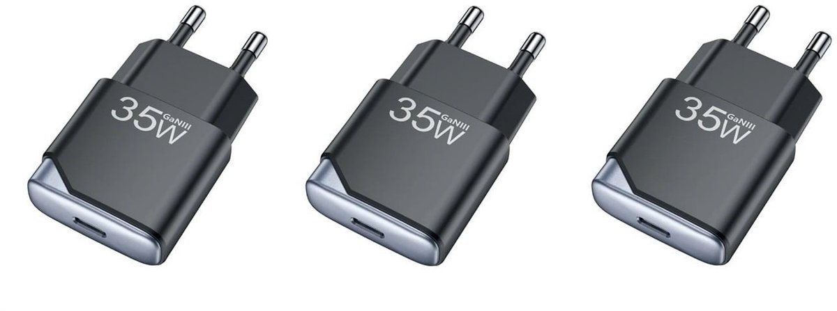3 stuks OneOne 35W snellader met USB C poort. PD PPS Quick Charge lader. Platte GAN oplader adapter past op Kobo (Rakuten) eReader Elipsa, Elipsa 2E, Sage, Libra 2, Libra Colour, Clara 2E, Clara Colour, Clara BW - Kindle (Amazon) Scribe