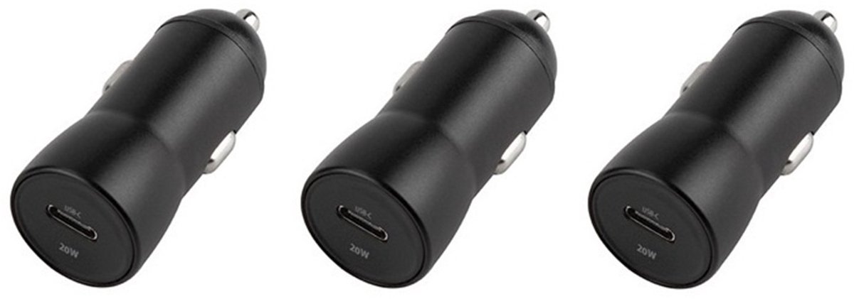 3 stuks OneOne auto snellader USB C. 20W lader. Autolader adapter past op Samsung Galaxy A02s, A03s, A04, A05s, A13, A23, A52s, A21s, F06, Galaxy Note 7, Note 8, Note 9, F41, M33, M23, M35