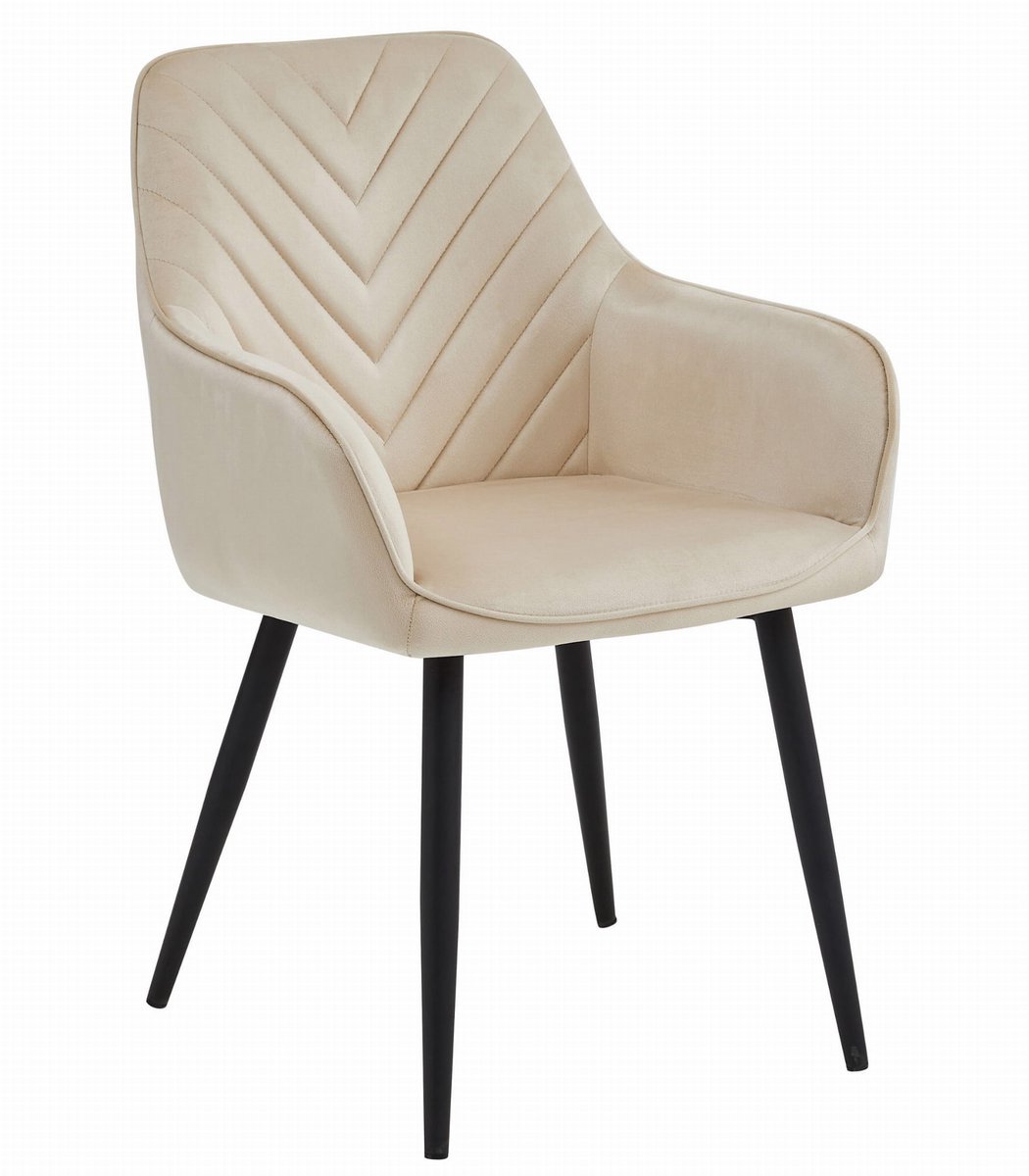 LEOBERT NANA Stoel – Beige Velvet – Metalen Poten Zwart – Comfortabele Eetkamerstoel