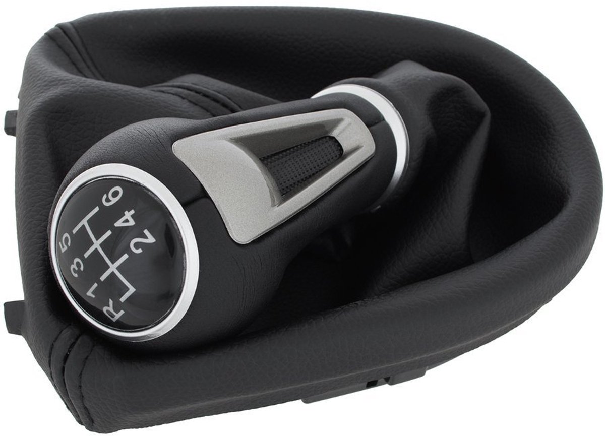 Modecar - Versnellingsknop - Zwart - Ecoskin - Zilver Ring