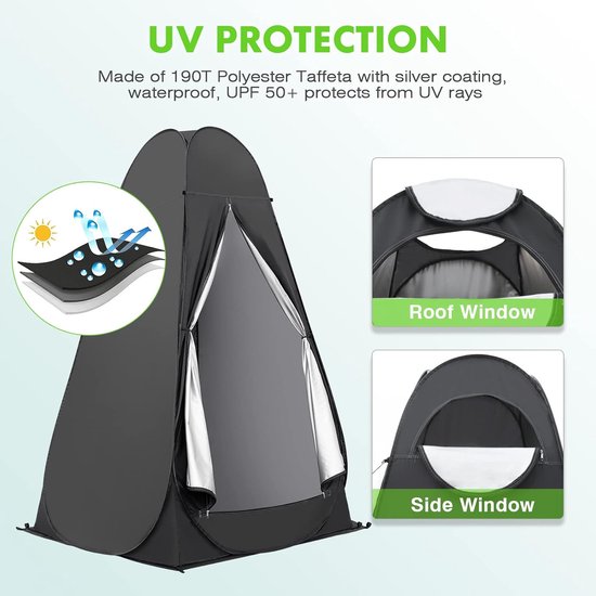 Draagbare pop-up douchetent, waterdicht, toilettent, strandtent, campingtent, omkleedcabine met draagtas van WolfWise — afbeelding 4