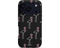 Casetastic hoesje geschikt voor Apple iPhone 17 Pro - MagSafe - Dubbellaagse bescherming - Neon Flamingo Dance Club - Fashion Case - Zwart Wit