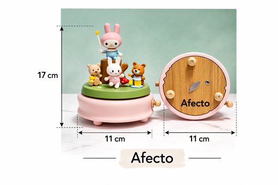 Afecto Muziekdoosje - opwindbaar - hout - Afecto Houten Muziekdoos met Dansende Bosdieren - Konijntje, Beertje en Biggetje - Draaibare Muziekdoos met Pastel Roze Voet - Decoratief Kinder Muziekdoosje voor Baby- en Kinderkamer van Merkloos — afbeelding 4