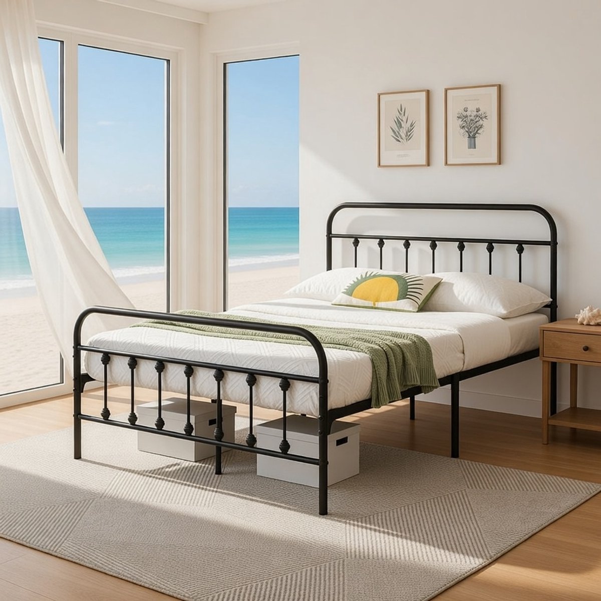 Vintage Elegance Metalen Bedframe 140x200 cm met lattenbodem – Industrieel Design Tweepersoonsbed – Zwart Casa Serena