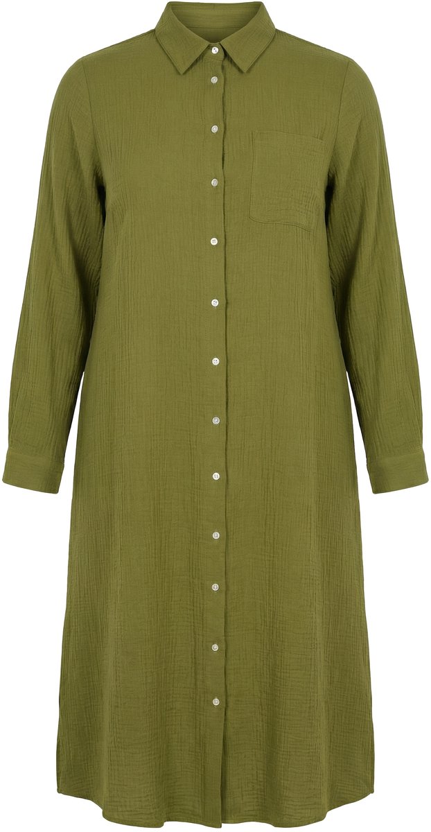 Studio Untold - Dames - Mousseline-longblouse overhemdkraag lange mouw - Olijf - Maat 46+