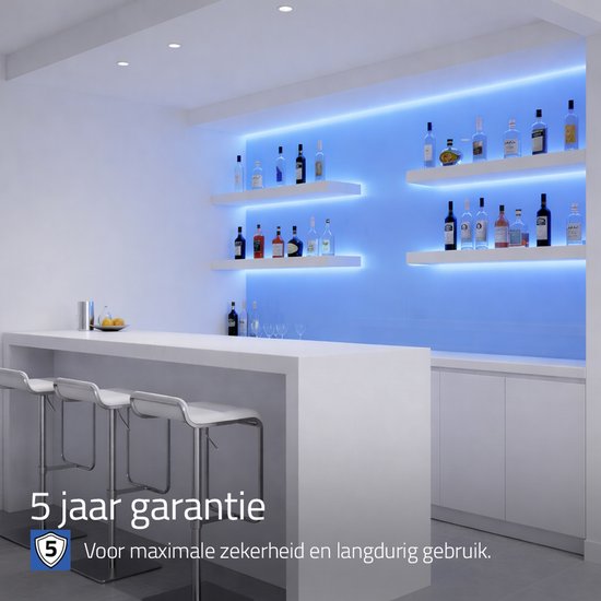 5 Meter RGB LEDstrip set met Afstandsbediening en Stroomadapter