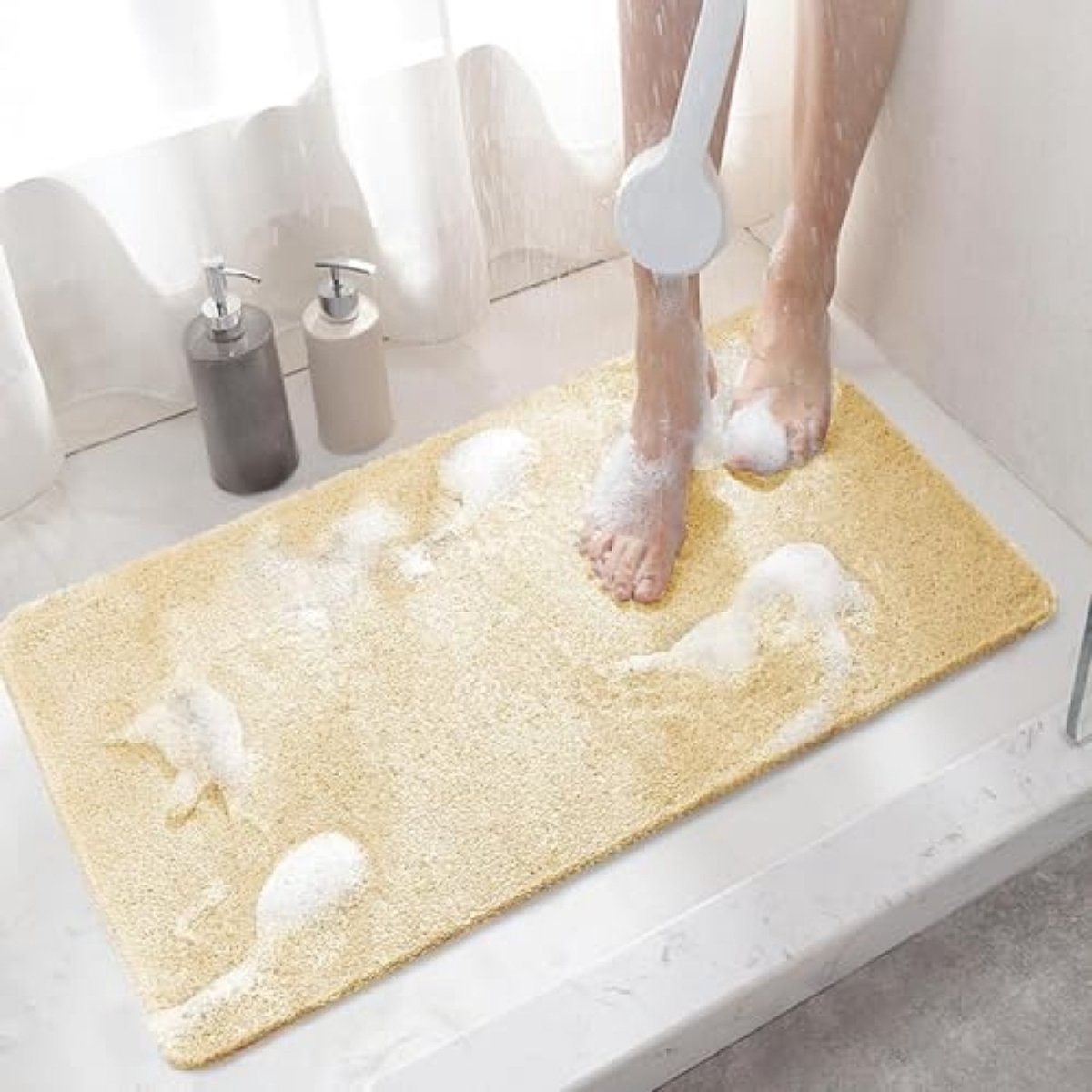 PromoHome Badkamermat - Antislip Douchevloermat - Zacht en Veilig - 60x40 cm - Lichtbruin