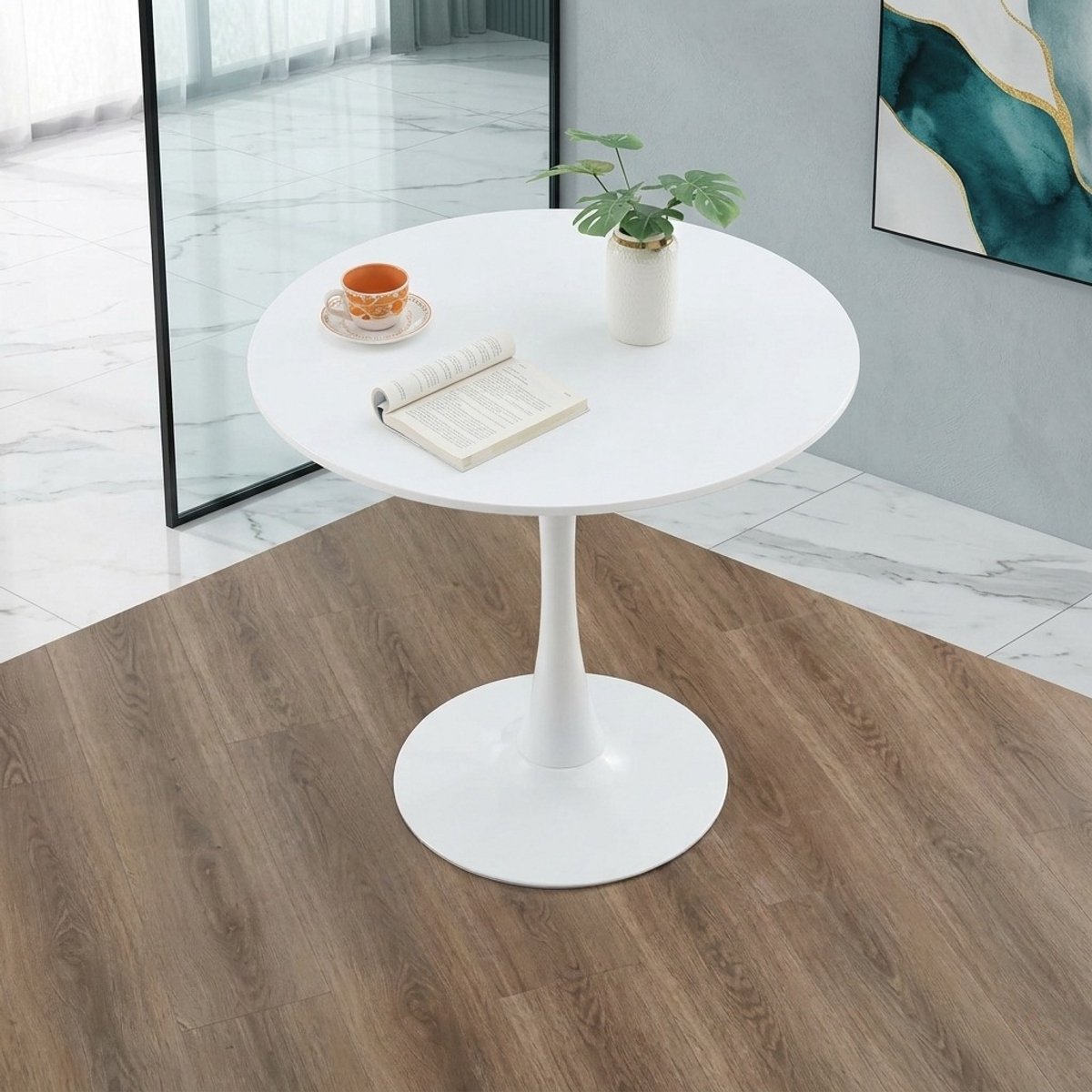 Serena Tulip Ronde Witte eettafel Ø70 cm - Scandinavische designtafel met centrale voet - Moderne keukentafel / bistrotafel / balkontafel - 2 tot 4 personen - Casa Serena – 70 cm – Casa Dorada