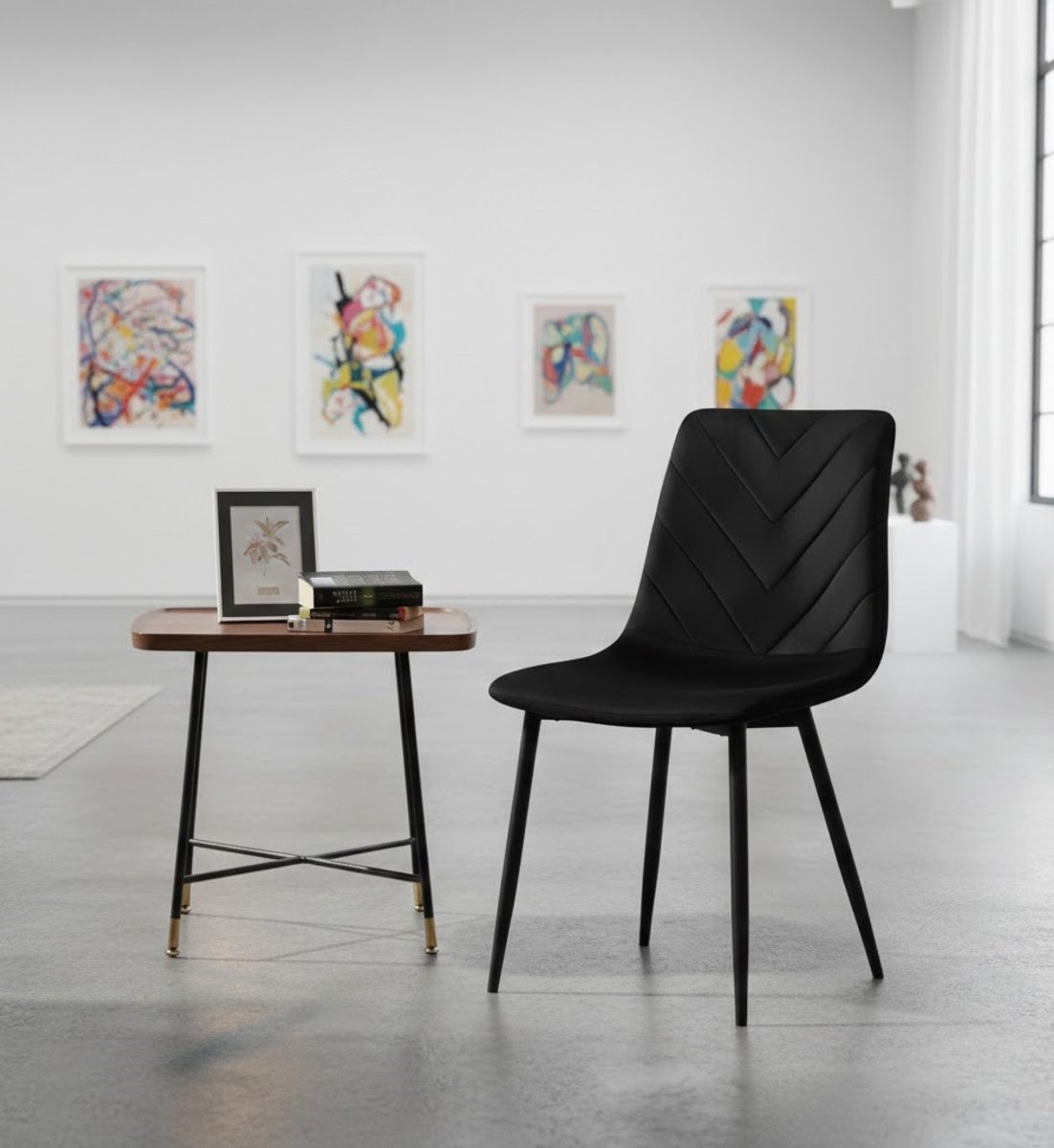 Comfortabele Moderne Fluwel Eetkamerstoelen Set van 4 - Casa Serena - Zwarte Stoelen met Hoge Rugleuning, Metalen Pootjes, Ergonomisch, Zachte Bekleding, Voor Eetkamer, Keuken en Woonkamer, Max. 15...
