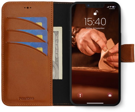 Coque iPhone 15 Bouletta BookCase en cuir - Cognac Brûlé