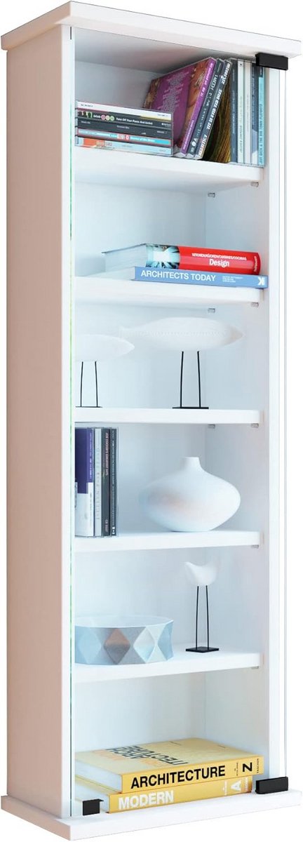 Wandkast met Glazen Deur Wit - Hangrek voor CD's, DVD's en Opslag - Compacte Wandvitrine