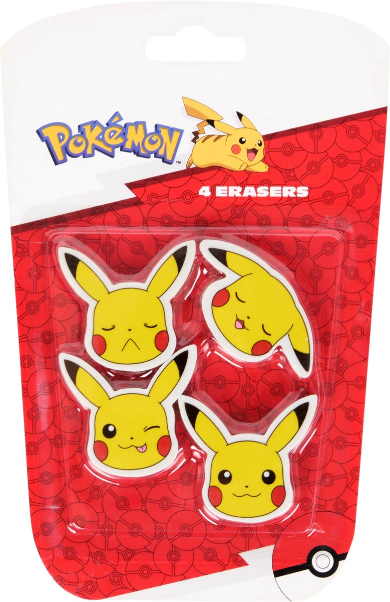 Pokemon Pikachu Gummen voor potlood 4-pack - Pokemon schoolspullen