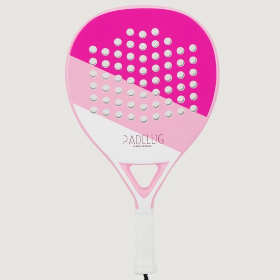 Padelracket Padellig PINK DELIGHT - 3K full carbon padelracket - teardrop/druppelvormig racket - beginners/gevorderd - met padelballen & tas